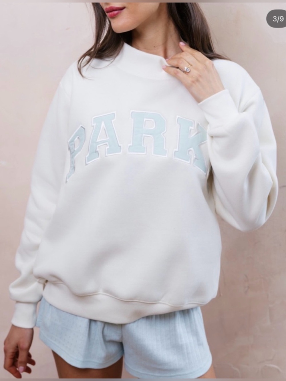 PARK Embroidered Cream Pullover Sweatshirt